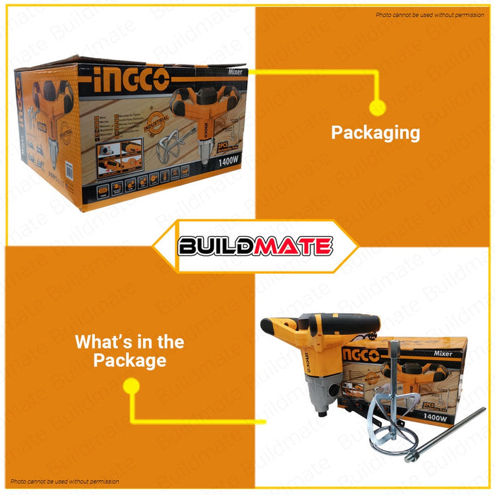 INGCO Electric Mixer 1400W W/ Mixing Pad Multi-functional Mixer For Concrete MX214008P BUILDMATE IPT