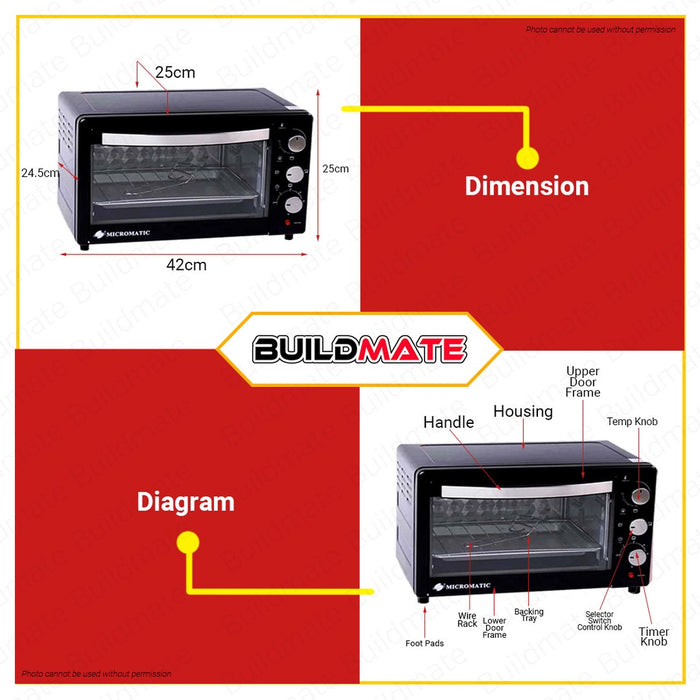 MICROMATIC Kitchen Oven Toaster 16L 1500W Electric Oven Microwave Toaster Baking MOV16 •BUILDMATE•