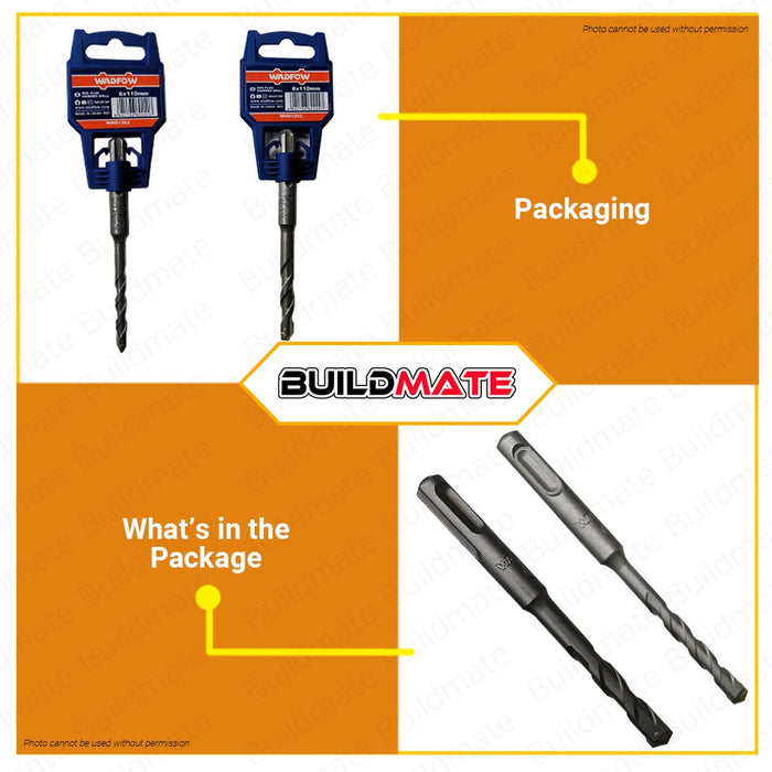 WADFOW Rotary SDS Plus Hammer Drill Bits 6x110mm | 8x110mm Masonry Drill Bit Carbide •BUILDMATE• WHT