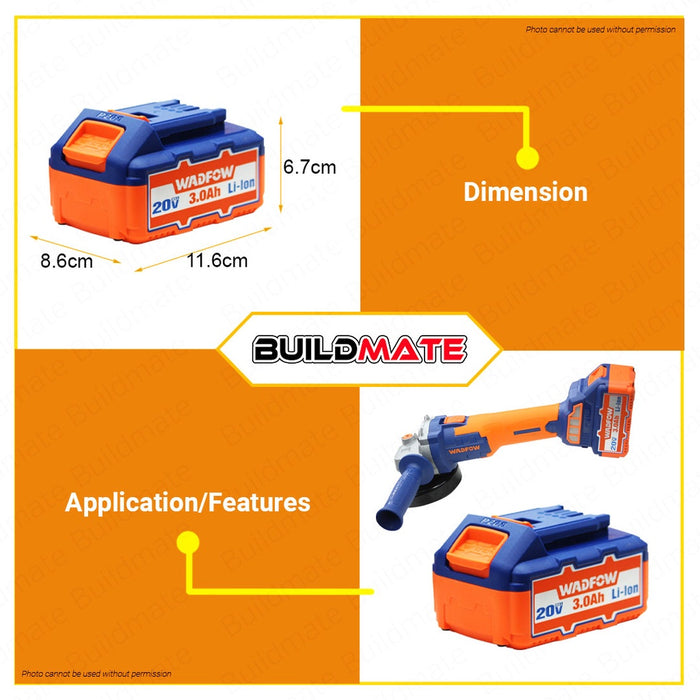 WADFOW Lithium-Ion Battery Pack 20V 3.0Ah Compact Battery LED Battery Power WLBP530 •BUILDMATE• WHT