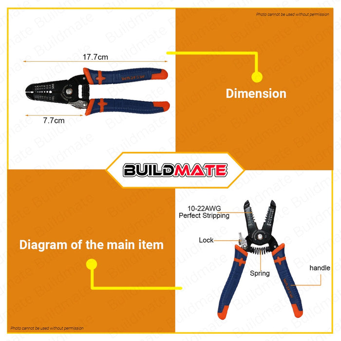 WADFOW Wire Stripper 7" Inch 180mm Wire Stripping Cutter Crimper Pliers Tool WPL5607 •BUILDMATE• WHT