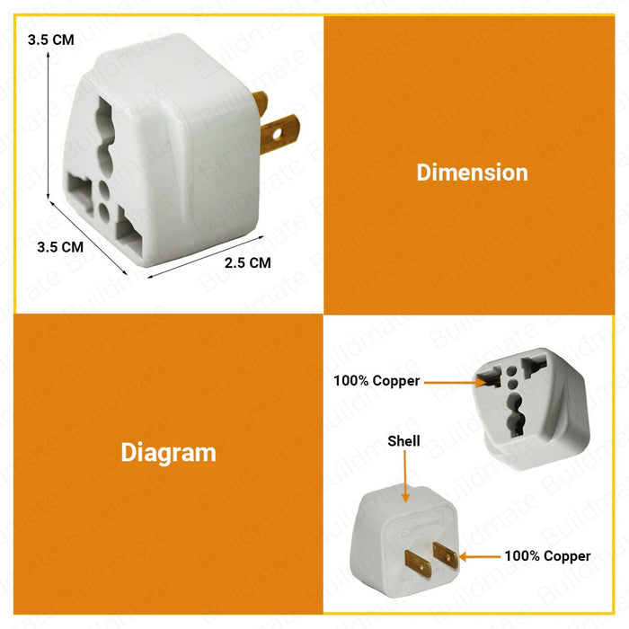 [SOLD PER PIECE] POWERHOUSE Universal Adaptor Adapter 15A 250V 100% Copper PHE-UA-500 PHE •BUILDMATE
