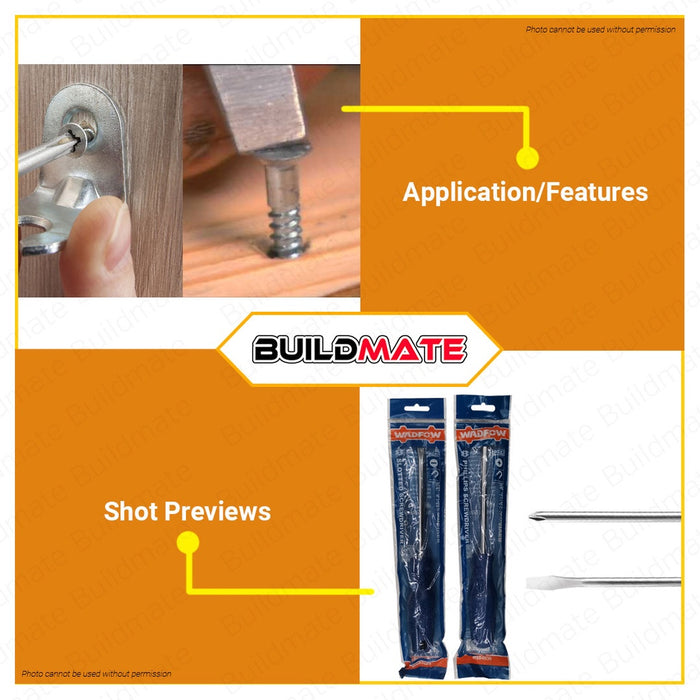 WADFOW Slotted 8mm | Phillips 150mm 40CR Round Shank Screwdriver Flathead Screw Driver BUILDMATE WHT
