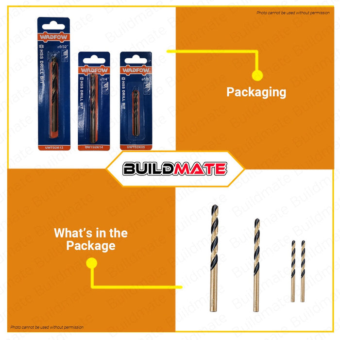 WADFOW HSS Metal Drill Bit 1/8" | 1/4" | 9/32" Twist Drill Bits For Metal Drilling •BUILDMATE• WHT