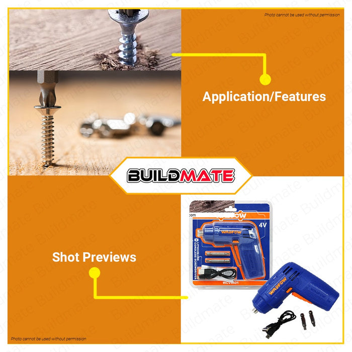 BUILDMATE Wadfow Lithium-Ion Cordless Screwdriver 4V Rechargeable Handheld Cordless Driver Tool Kit WCV4401 / WCV4404 - WCPT