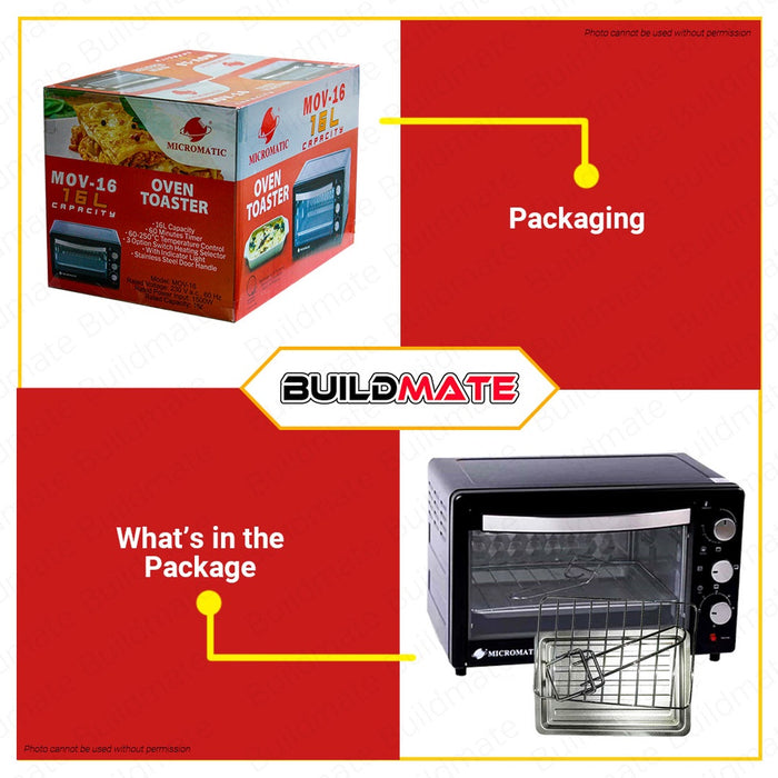MICROMATIC Kitchen Oven Toaster 16L 1500W Electric Oven Microwave Toaster Baking MOV16 •BUILDMATE•