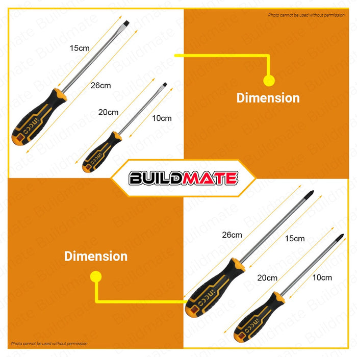 INGCO 4PCS Screwdriver Set Phillip & Slotted Screw Driver Magnetic Tip Tools HKSD0428 •BUILDMATE HT2