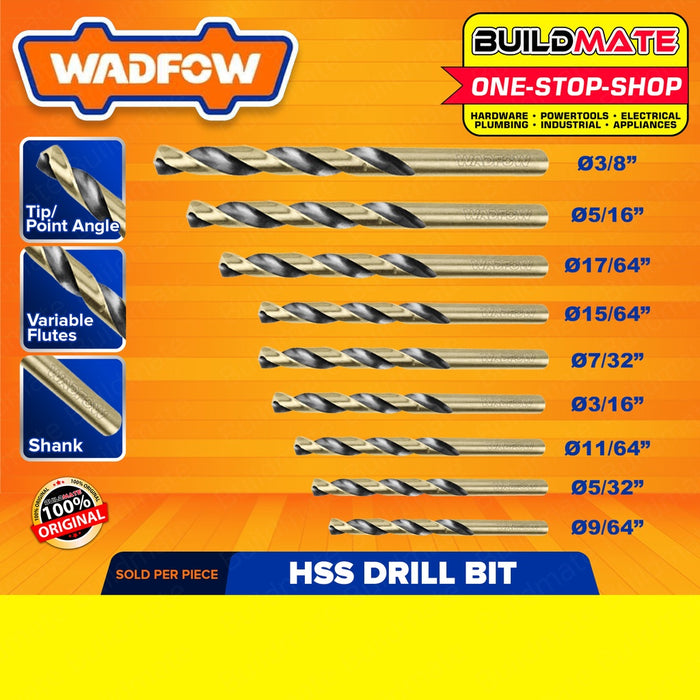 WADFOW HSS Drill Bit 1/16" to 3/8" Twist Drill Bits  Metal Drilling HSS Metal Bit •BUILDMATE• WHT
