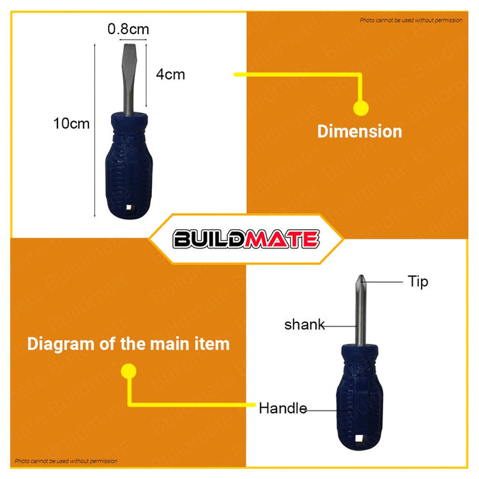 WADFOW 2pcs Screwdriver Set Flat & Philip Screw Driver Round Shank & Flathead WSS2202 •BUILDMATE WHT