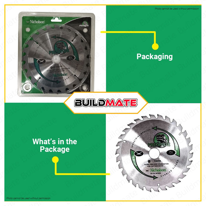 NICHOLSON Circular Saw Blade 7 1/4" Inch 210mmX24T Wood Blade Miter Saw INV-FD 808024N •BUILDMATE•
