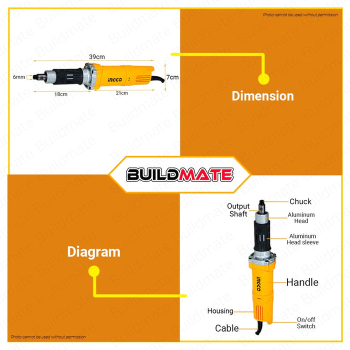 INGCO Die Grinder 550W 6mm Electric Grinder Drill Grinding Electric Drill PDG5501 •BUILDMATE• IPT