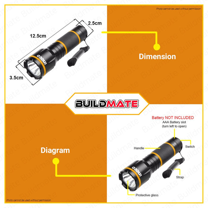 INGCO Industrial LED Flashlight 200 Lumens | 250 Lumens IP64 160M 3AAA Alkaline Battery Flash Light Portable Work Light Handheld Emergency Flashlight HFL013AAA1 | HFL013AAA58 •BUILDMATE• HT2