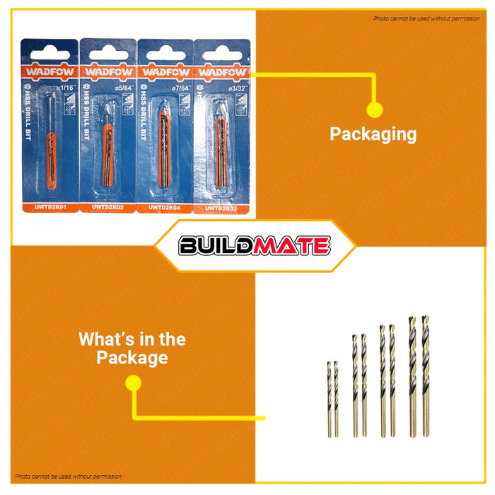 WADFOW HSS Drill Bit 1/16" to 3/8" Twist Drill Bits  Metal Drilling HSS Metal Bit •BUILDMATE• WHT