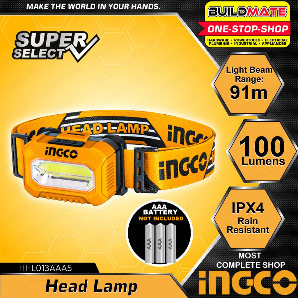 INGCO Head Lamp IPX4 100 Lumens Head Light Flashlight Headlamp Work La