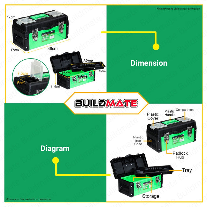 HOYOMA Plastic Iron Tool Box 14" | 17" | 19" With Buckle Latches Plastic Organizer Toolbox •BUILDMATE•