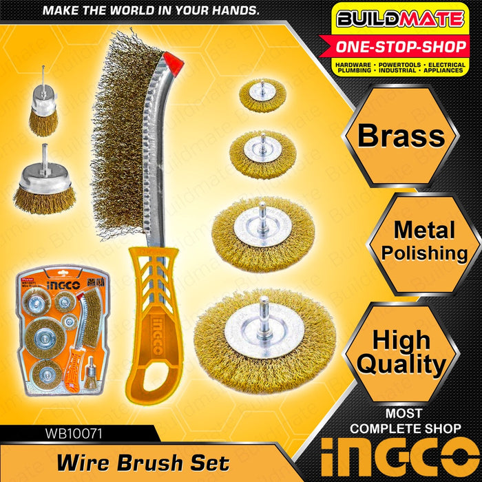 INGCO 7PCS Wire Brush Set Wire Cup Brush Crimped Brush Set Finishing Tools WB10071 •BUILDMATE• HT2