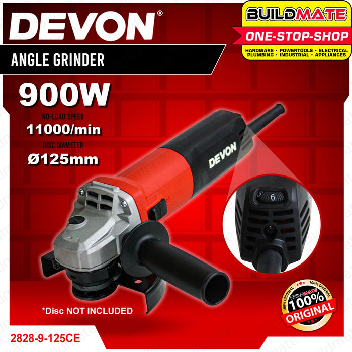 DEVON Industrial 900W 125mm Angle Grinder Variable Speed Electric Grinder 2828-9-125CE •BUILDMATE•