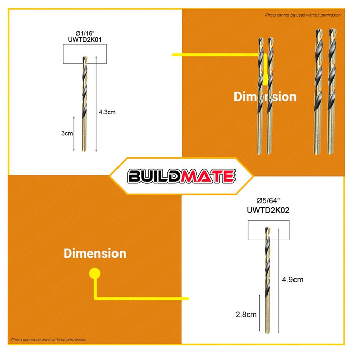 WADFOW HSS Drill Bit 1/16" to 3/8" Twist Drill Bits  Metal Drilling HSS Metal Bit •BUILDMATE• WHT