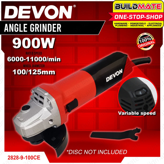 DEVON Industrial 900W 100mm Angle Grinder Variable Speed Electric Grinder 2828-9-100CE •BUILDMATE•