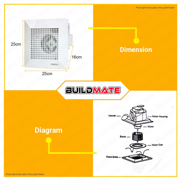 FIREFLY Ceiling Mounted Exhaust Fan 8" Inch 20W Electric Exhaust Fans Duct FEFC13/08W •BUILDMATE•