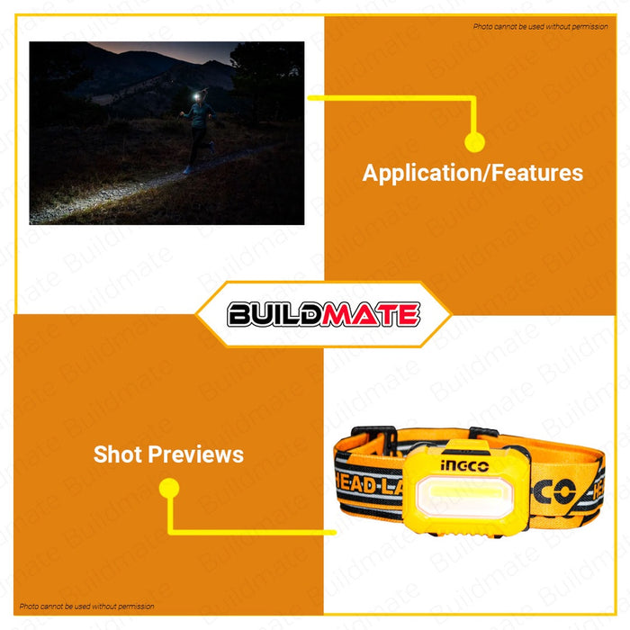 INGCO Head Lamp IPX4 100 Lumens Head Light Flashlight Headlamp Work Lamp HHL013AAA5 •BUILDMATE• HT2