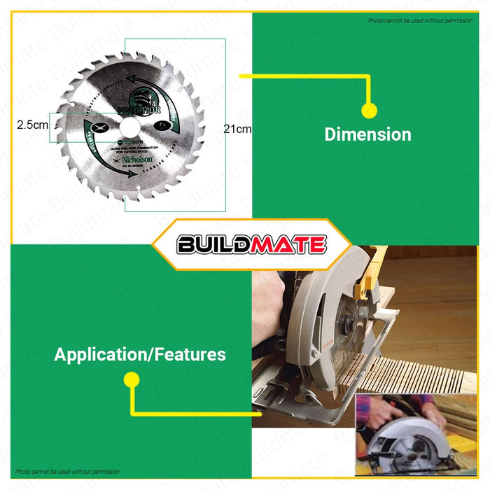 NICHOLSON Circular Saw Blade 7 1/4" Inch 210mmX24T Wood Blade Miter Saw INV-FD 808024N •BUILDMATE•