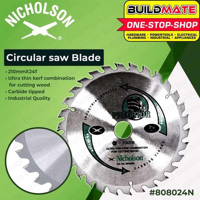 NICHOLSON Circular Saw Blade 7 1/4" Inch 210mmX24T Wood Blade Miter Saw INV-FD 808024N •BUILDMATE•