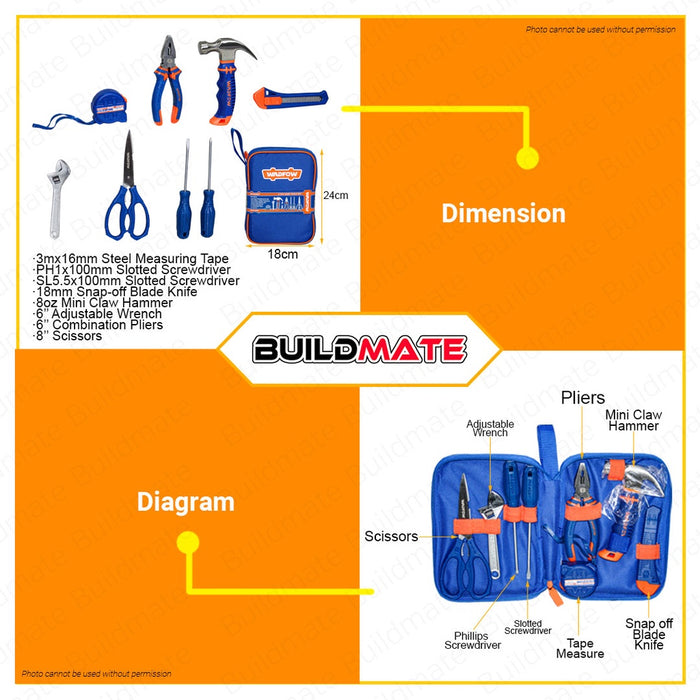 WADFOW 8PCS Hand Tools Set General Household Repair Tool Kit Hand Tool Kit WHS1M08 •BUILDMATE• WHT