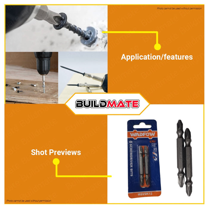 WADFOW Screwdriver Bit 2x PH2 65mm Double Ended Phillips Screw Bit Magnetic WSV0K12 •BUILDMATE• WHT