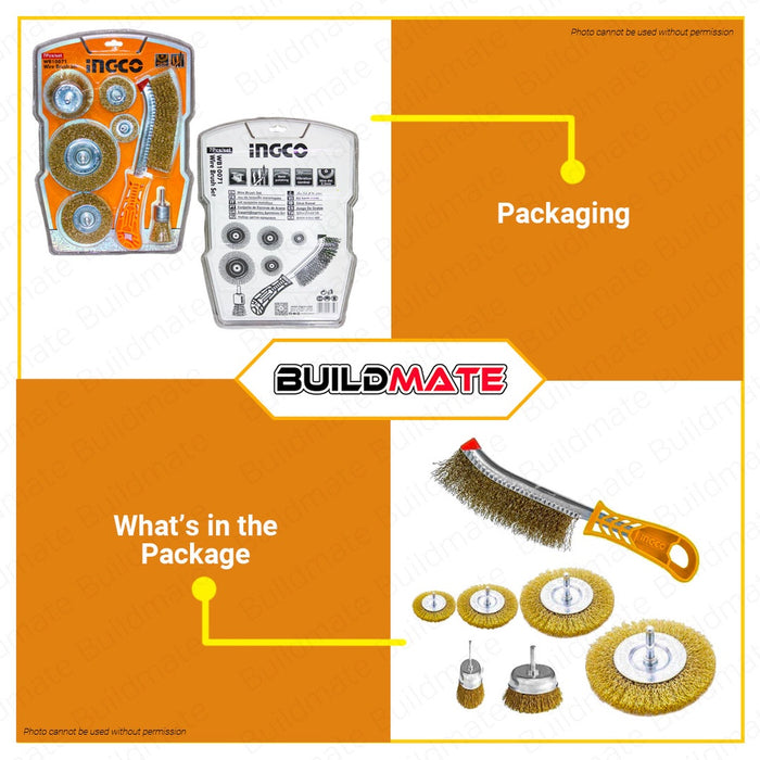 INGCO 7PCS Wire Brush Set Wire Cup Brush Crimped Brush Set Finishing Tools WB10071 •BUILDMATE• HT2