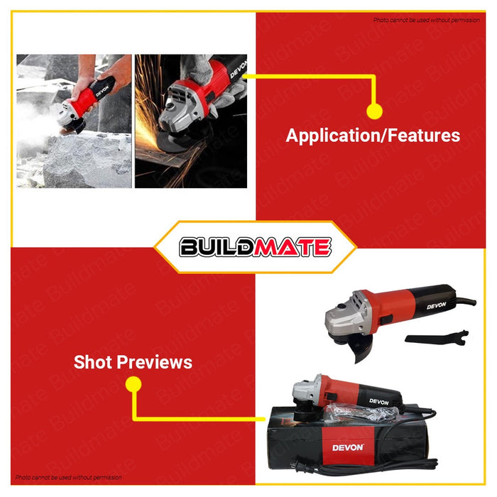 DEVON Industrial 900W 100mm Angle Grinder Variable Speed Electric Grinder 2828-9-100CE •BUILDMATE•