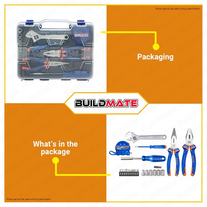 WADFOW 23PCS Hand Tools Set Kit with Case General Household Repair Tool Kit WHS2B23 •BUILDMATE• WHT