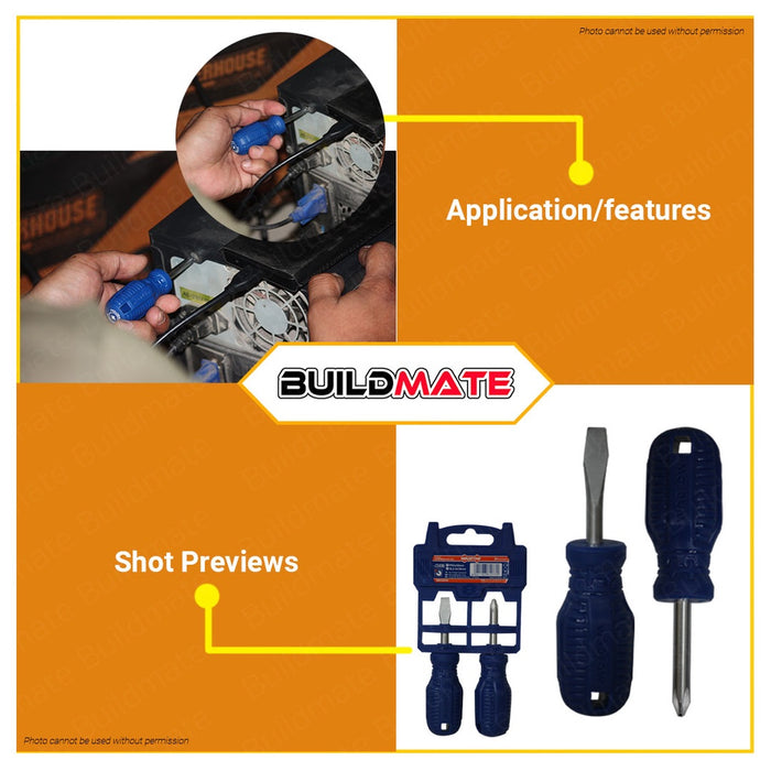 WADFOW 2pcs Screwdriver Set Flat & Philip Screw Driver Round Shank & Flathead WSS2202 •BUILDMATE WHT