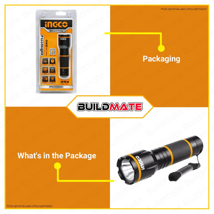 INGCO Industrial LED Flashlight 200 Lumens | 250 Lumens IP64 160M 3AAA Alkaline Battery Flash Light Portable Work Light Handheld Emergency Flashlight HFL013AAA1 | HFL013AAA58 •BUILDMATE• HT2