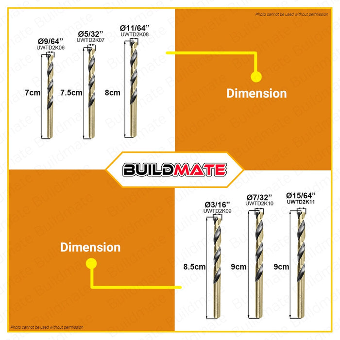 WADFOW HSS Drill Bit 1/16" to 3/8" Twist Drill Bits  Metal Drilling HSS Metal Bit •BUILDMATE• WHT