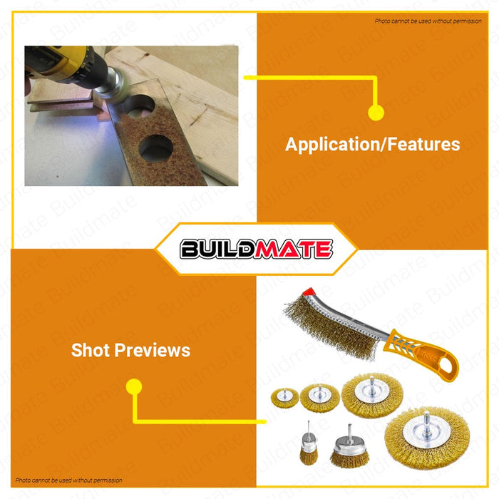 INGCO 7PCS Wire Brush Set Wire Cup Brush Crimped Brush Set Finishing Tools WB10071 •BUILDMATE• HT2