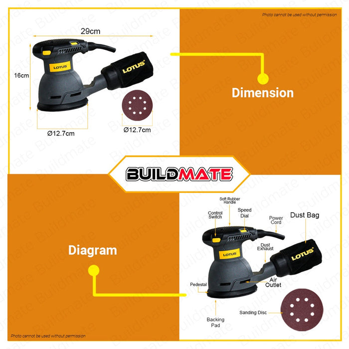 LOTUS Random Orbital Sander (VAR) 280W Variable Speed Finish Wood Sander LTEX310/SV •BUILDMATE• LPT