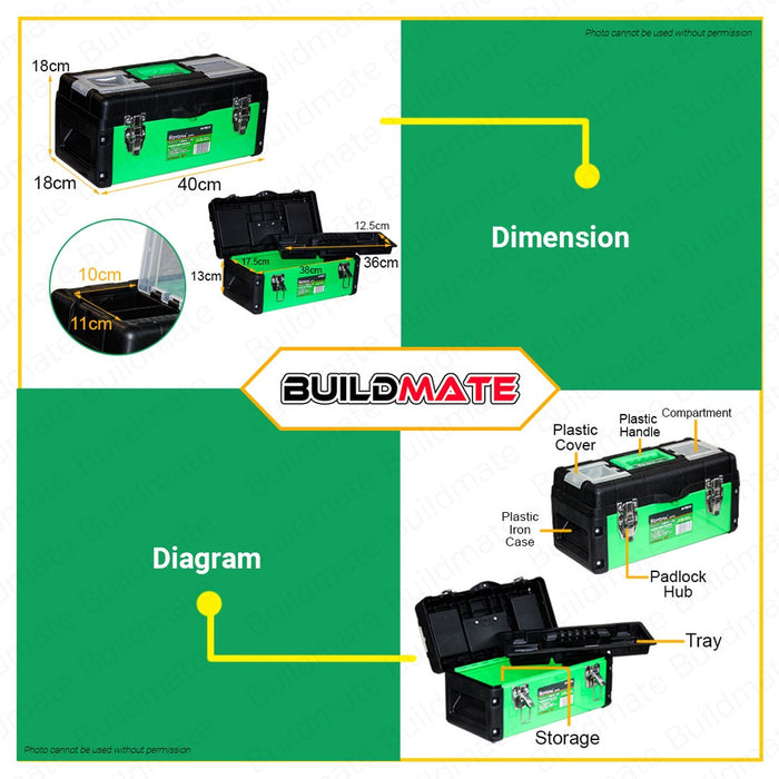 HOYOMA Plastic Iron Tool Box 14" | 17" | 19" With Buckle Latches Plastic Organizer Toolbox •BUILDMATE•