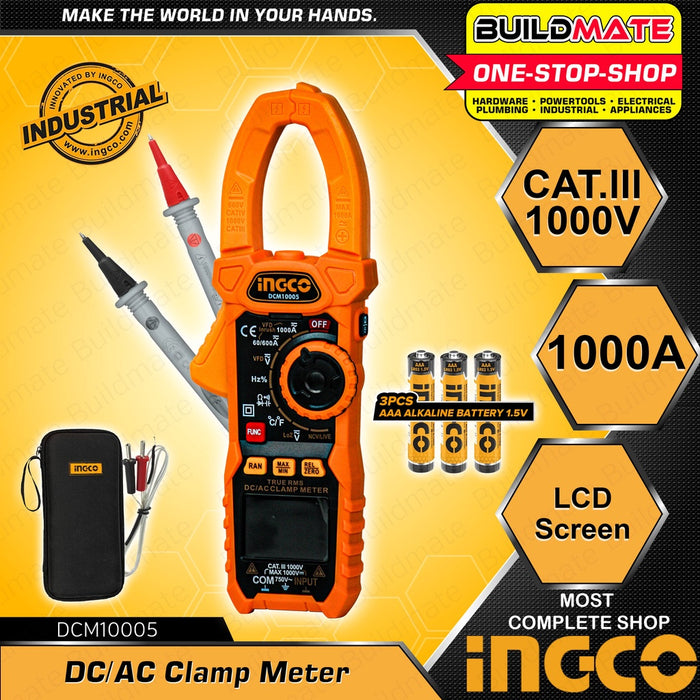 INGCO DC/AC Digital Clamp Meter with Flashlight 1000Amp 6000C Voltmeter DCM10005 •BUILDMATE• IPT