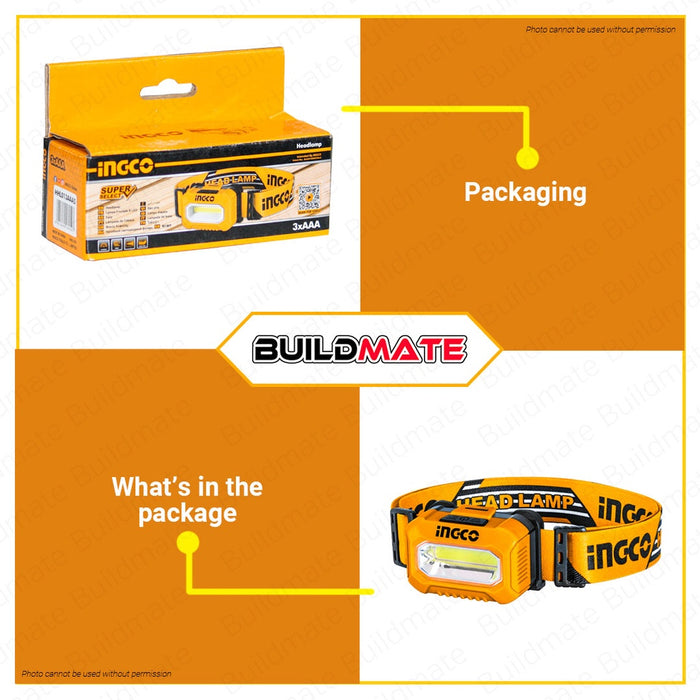INGCO Head Lamp IPX4 100 Lumens Head Light Flashlight Headlamp Work Lamp HHL013AAA5 •BUILDMATE• HT2