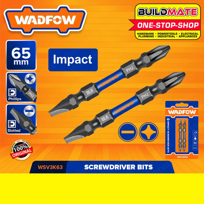 WADFOW 2PCS/SET Impact Screwdriver Bit 65mm PH2+PH2 | PH2+SL6 Impact Control Bit Set •BUILDMATE• WHT