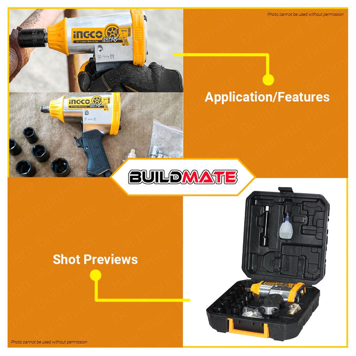 INGCO Air Impact Wrench Set 1/2" Inch Drive 90PSi Pneumatic Wrench Repair Tools Impact Wrench Tool For Car Wheel Repairing Durable Air Wrench AIW12312 •BUILDMATE• IPT