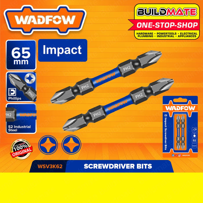 WADFOW 2PCS/SET Impact Screwdriver Bit 65mm PH2+PH2 | PH2+SL6 Impact Control Bit Set •BUILDMATE• WHT