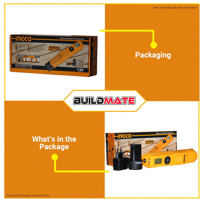 INGCO Lithium-Ion Cordless Auto Air Compressor 20V 150PSI Tire Inflator CACLI12011 •BUILDMATE• ICPT