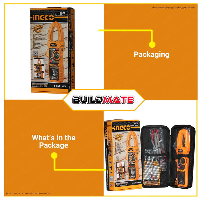 INGCO DC/AC Digital Clamp Meter with Flashlight 1000Amp 6000C Voltmeter DCM10005 •BUILDMATE• IPT