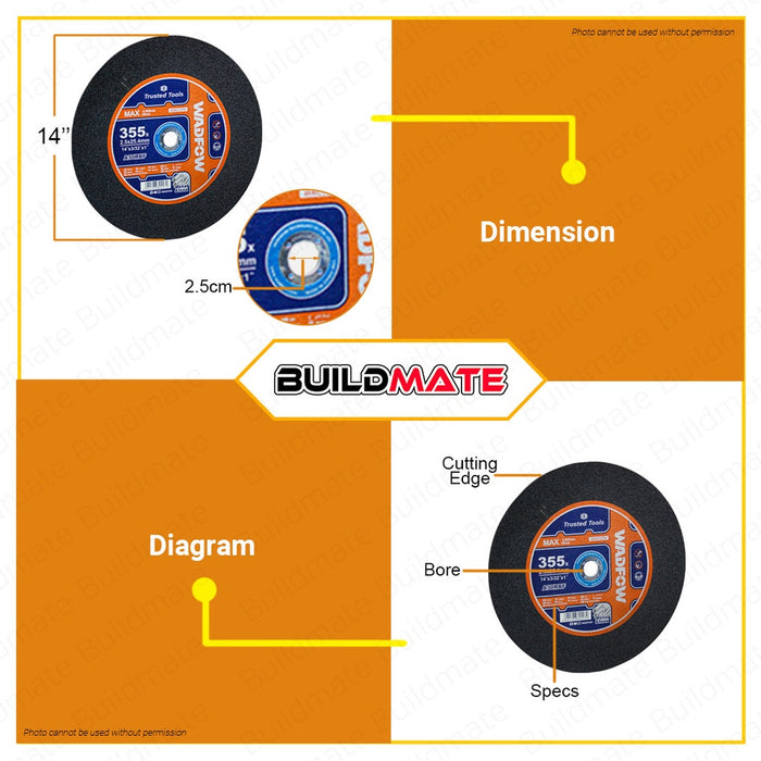 WADFOW 14" Inch Abrasive Metal Cutting Disc Wheel Chopsaw Chop Saw Blade WAC1314 •BUILDMATE• WHT