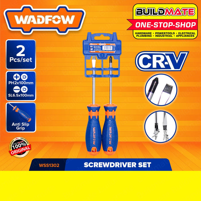 WADFOW 2PCS Screwdriver Set Flat & Philip Screw Driver Round Shank & Flathead WSS1302 •BUILDMATE WHT