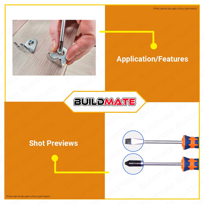 WADFOW 2PCS Screwdriver Set Flat & Philip Screw Driver Round Shank & Flathead WSS1302 •BUILDMATE WHT