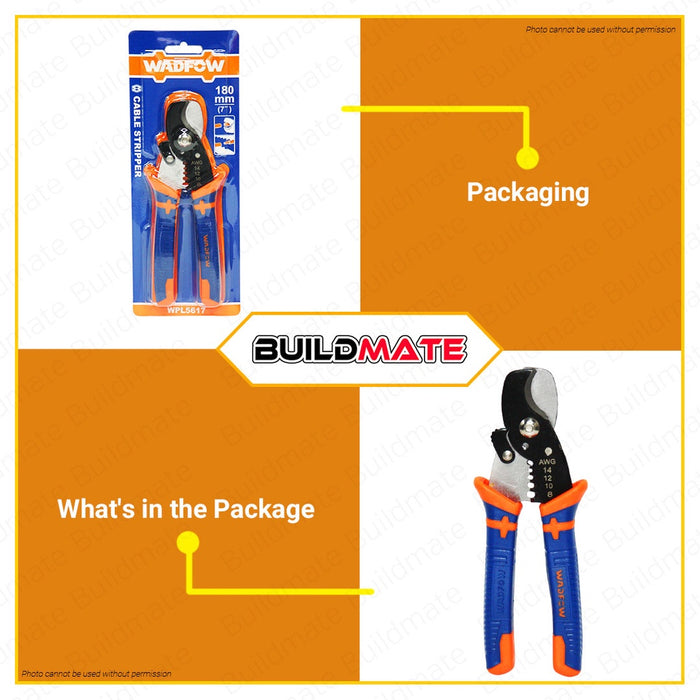 WADFOW Cable Wire Stripper Cutter 7" Inch 180mm Wire Crimper Pliers Tool WPL5617 •BUILDMATE• WHT