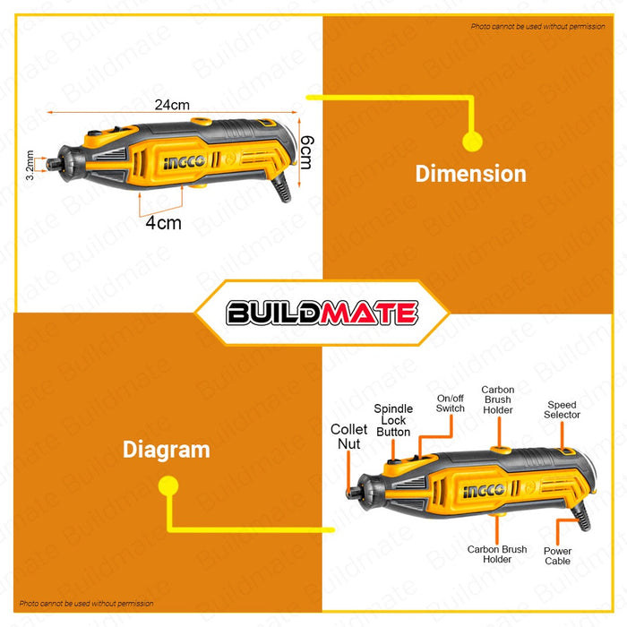 INGCO 130W Mini Grinder Electric Die Pencil Engraver with 110pcs Accessories MG13328P •BUILDMATE• IPT